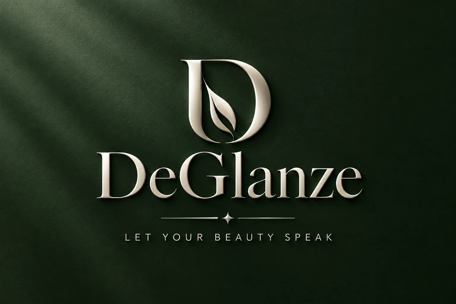 The DeGlanze monogram embossed on forest green